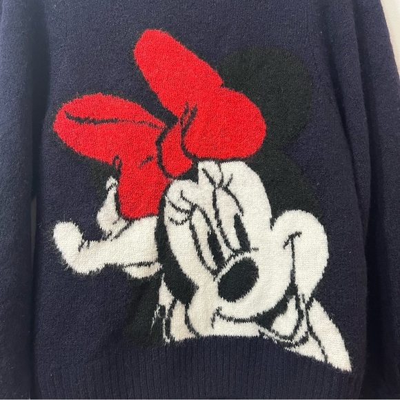 H&M x Disney Minnie Mouse XS Womens Navy Balloon Sleeve Cropped Sweater - Picture 2 of 6